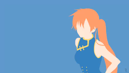 Minimalist 4K Ultra HD anime wallpaper featuring Itsuka Kendo from My Hero Academia with long orange hair against a solid blue background.