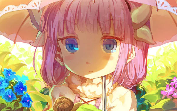 HD PC desktop wallpaper featuring Kanna Kamui from the anime Miss Kobayashi's Dragon Maid, with vibrant colors and detailed, soft shading.