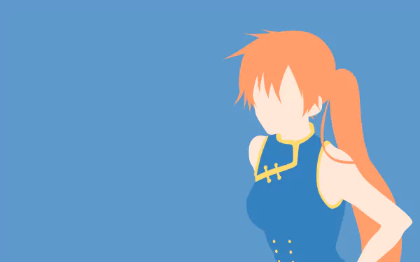 Minimalist 4K Ultra HD anime wallpaper featuring Itsuka Kendo from My Hero Academia with long orange hair against a solid blue background.