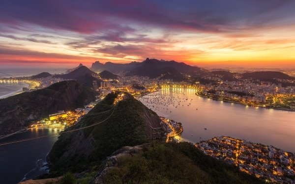 Man Made Rio De Janeiro Cities Brazil Evening Cityscape Sunset HD Wallpaper | Background Image