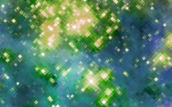 Abstract minimalist HD desktop wallpaper featuring blue and green glass-like textures with sparkling highlights and a soft, textured background.