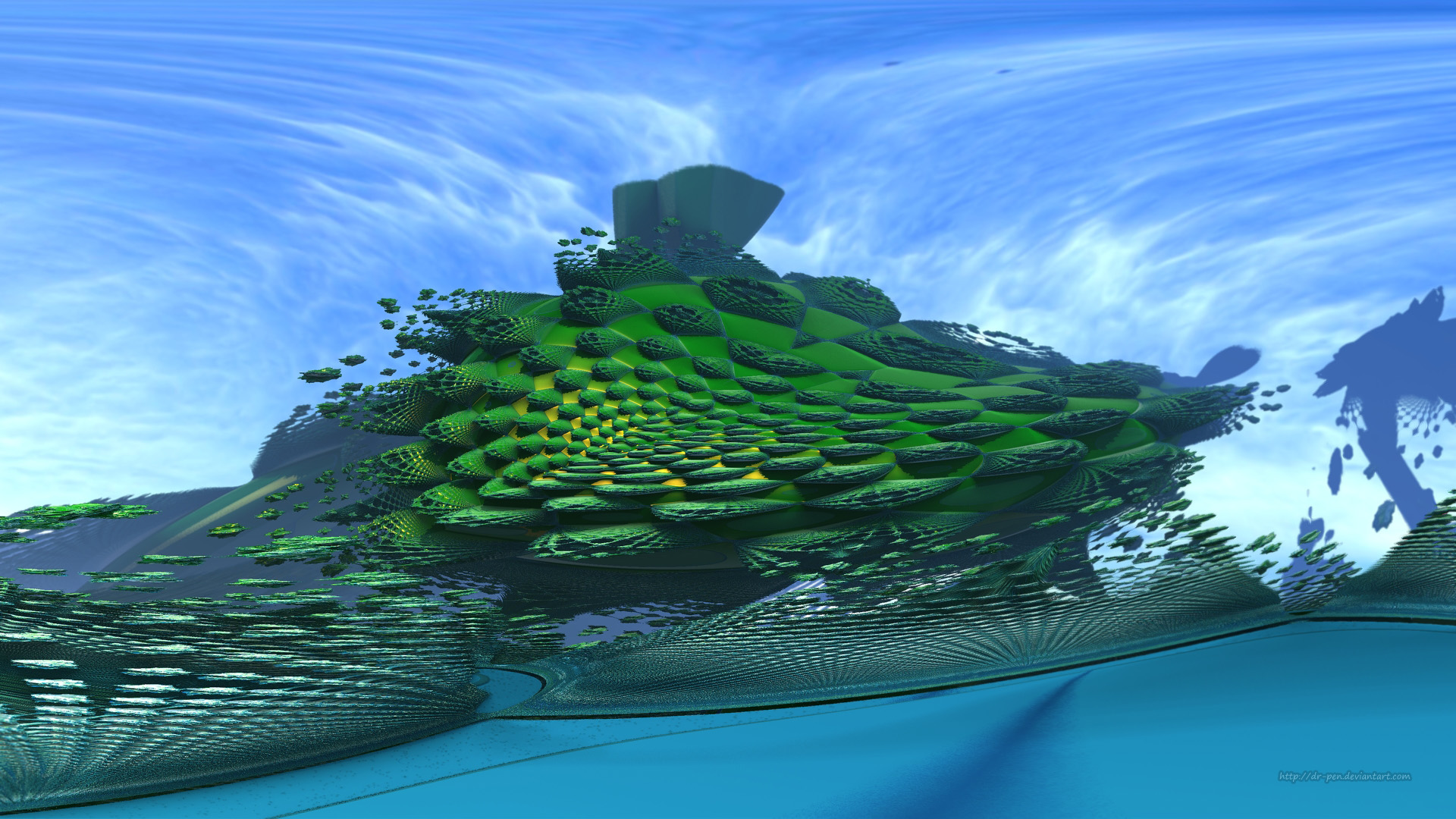 Green Ocean Liner - 3d Fractal Art by Dr-Pen