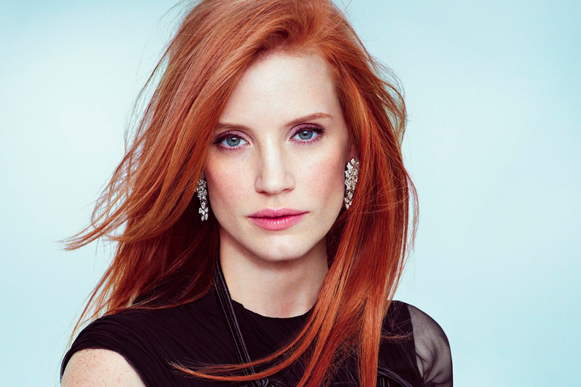 Download Earrings Face American Blue Eyes Redhead Actress Celebrity Jessica Chastain Hd Wallpaper 9957