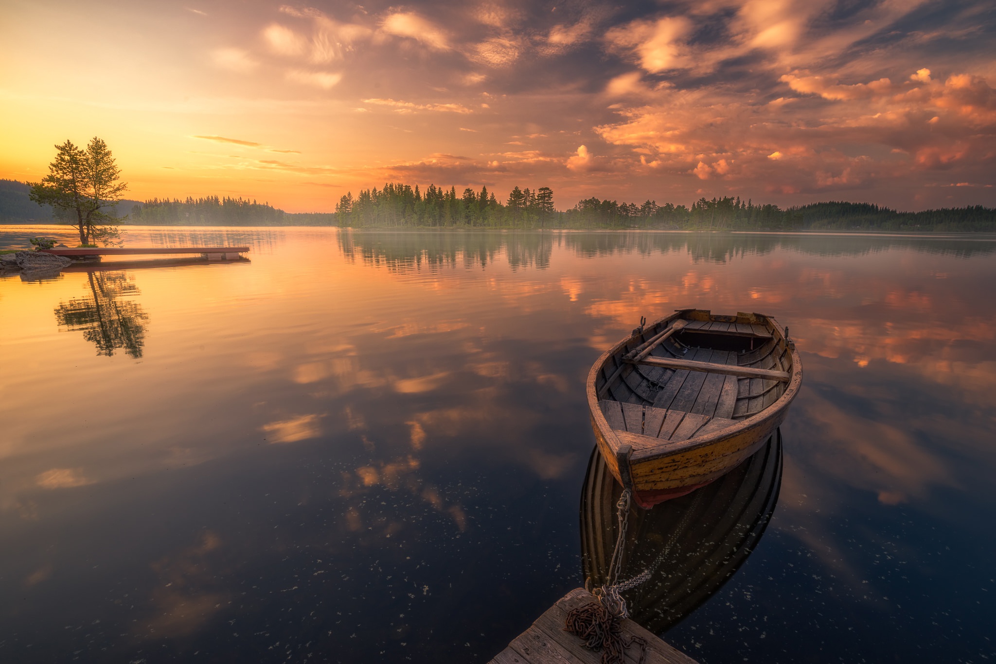 Download Sunset Cloud Sky Boat Nature Reflection Photography Lake Hd