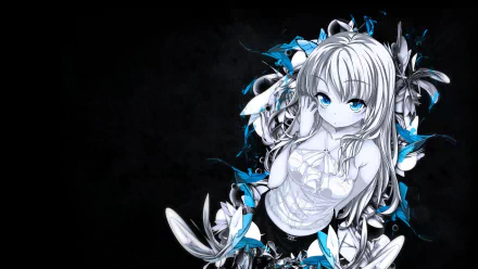 HD PC desktop wallpaper featuring Sena Kashiwazaki from the anime Boku Wa Tomodachi Ga Sukunai, with blue and silver floral accents against a dark background.