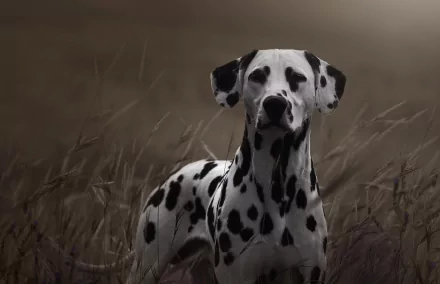 HD desktop wallpaper of a Dalmatian dog with a focused stare, showcasing its distinctive muzzle and spotted coat against a blurred natural background.