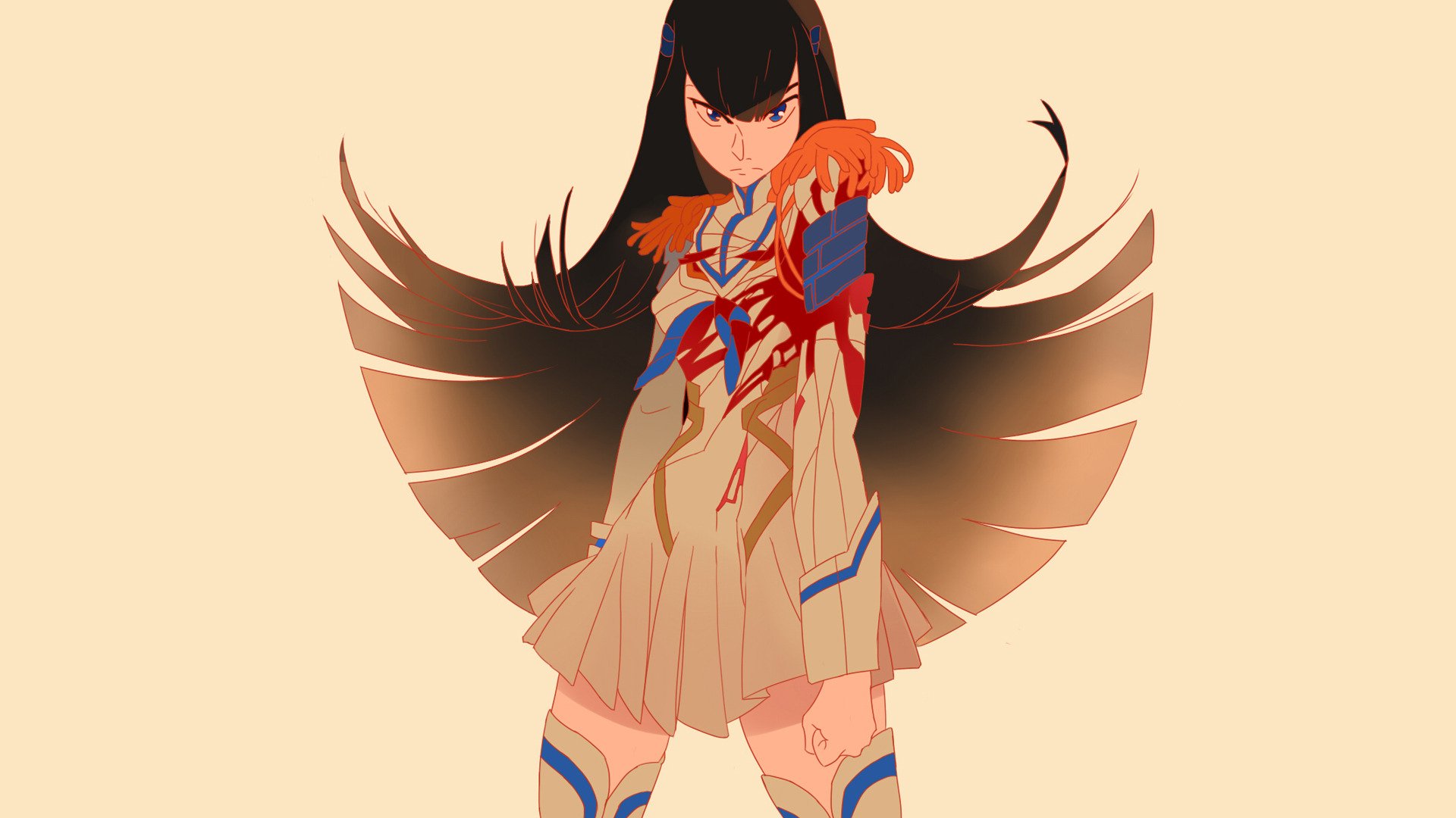 HD PC desktop wallpaper featuring Satsuki Kiryūin from the anime Kill La Kill, showcasing her in a dynamic and powerful pose with bold, stylized wings in the background.