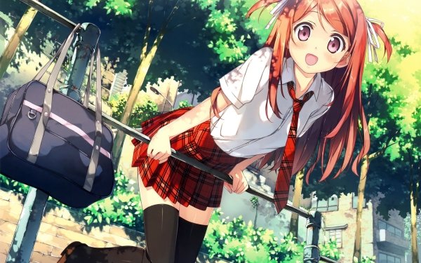 Anime Original 5 Nenme no Houkago Smile Blush Skirt Tie Thigh Highs Bag Shirt HD Wallpaper | Background Image
