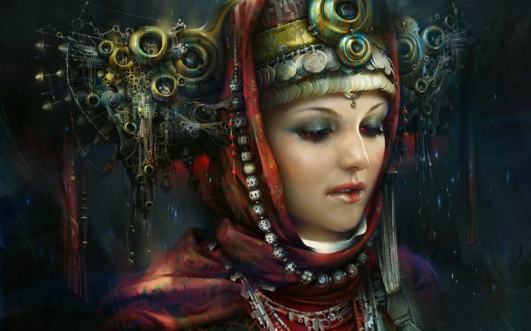 Fantasy Women Steampunk Metal Crown Jewelry Futuristic HD Wallpaper | Background Image