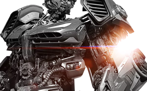 Close-up of Hot Rod from Transformers: The Last Knight — detailed metallic robot with glowing lens flare, HD PC desktop wallpaper and background.