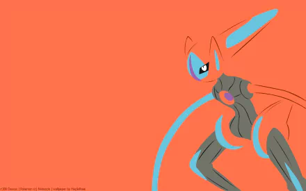HD desktop wallpaper featuring the Pokémon Deoxys with a minimalist orange background.
