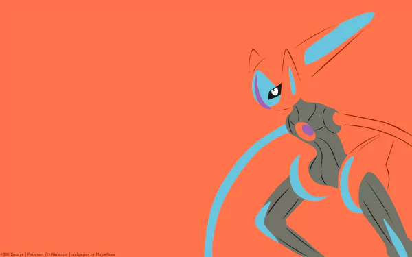 HD desktop wallpaper featuring the Pokémon Deoxys with a minimalist orange background.