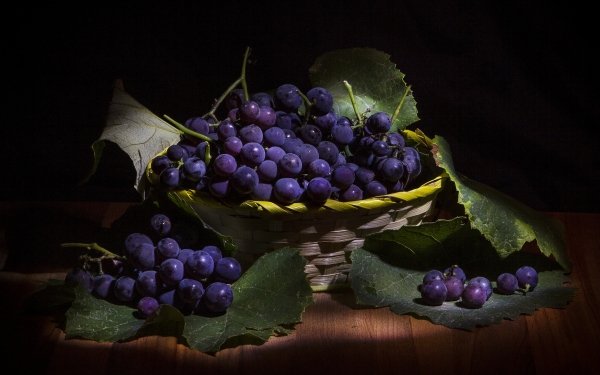 Food Grapes Fruits Still Life Basket Leaf Purple HD Wallpaper | Background Image