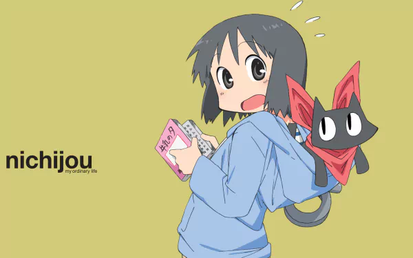 HD PC wallpaper featuring Nano Shinonome and Sakamoto from the anime Nichijō, showcasing their distinctive characters against a simple background.