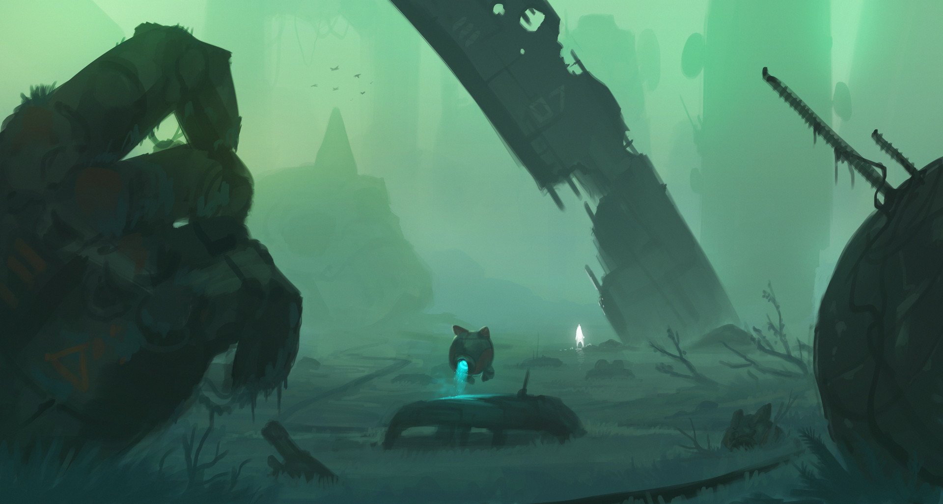 Download Fog Ruin Robot Sci Fi Post Apocalyptic Wallpaper by Beau Lamb