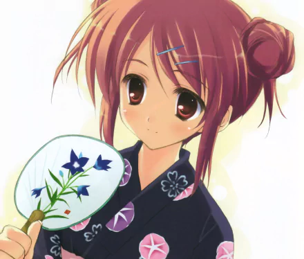 yukata fan brown hair Anime Original HD Desktop Wallpaper | Background Image