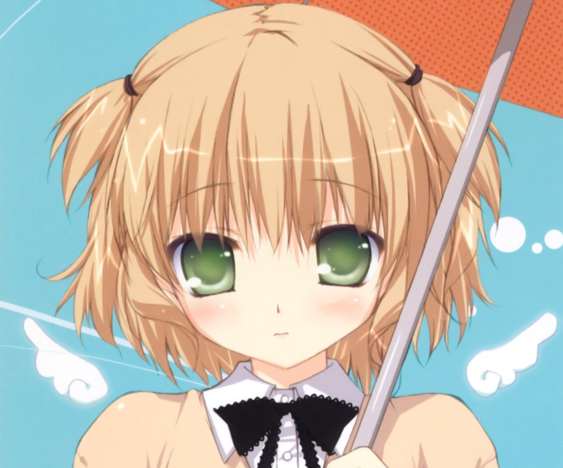 Download Blush Wings Ribbon Blonde Green Eyes Short Hair Umbrella Anime Original HD Wallpaper by Chikotam
