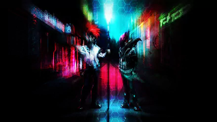 HD desktop wallpaper featuring Scandroid's retro wave music theme with neon colors. The vibrant image, tagged with Klayton, showcases futuristic and artistic elements.
