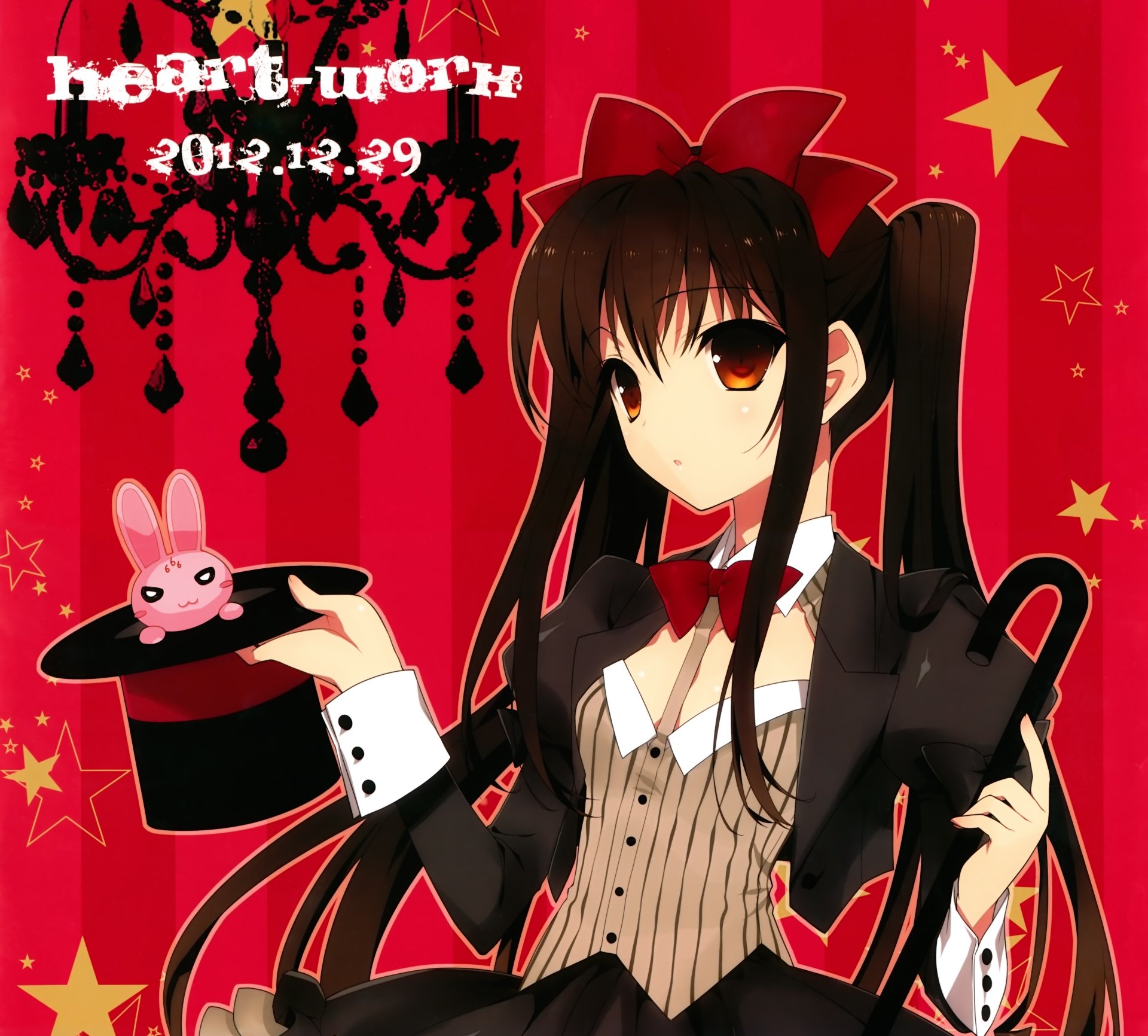 Download Orange Eyes Brown Hair Ribbon Twintails Long Hair Hat Bunny Anime Original 4k Ultra HD Wallpaper by Suzuhira Hiro