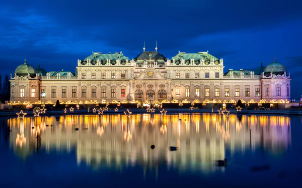 water reflection night building Austria Vienna man made palace HD Desktop Wallpaper | Background Image