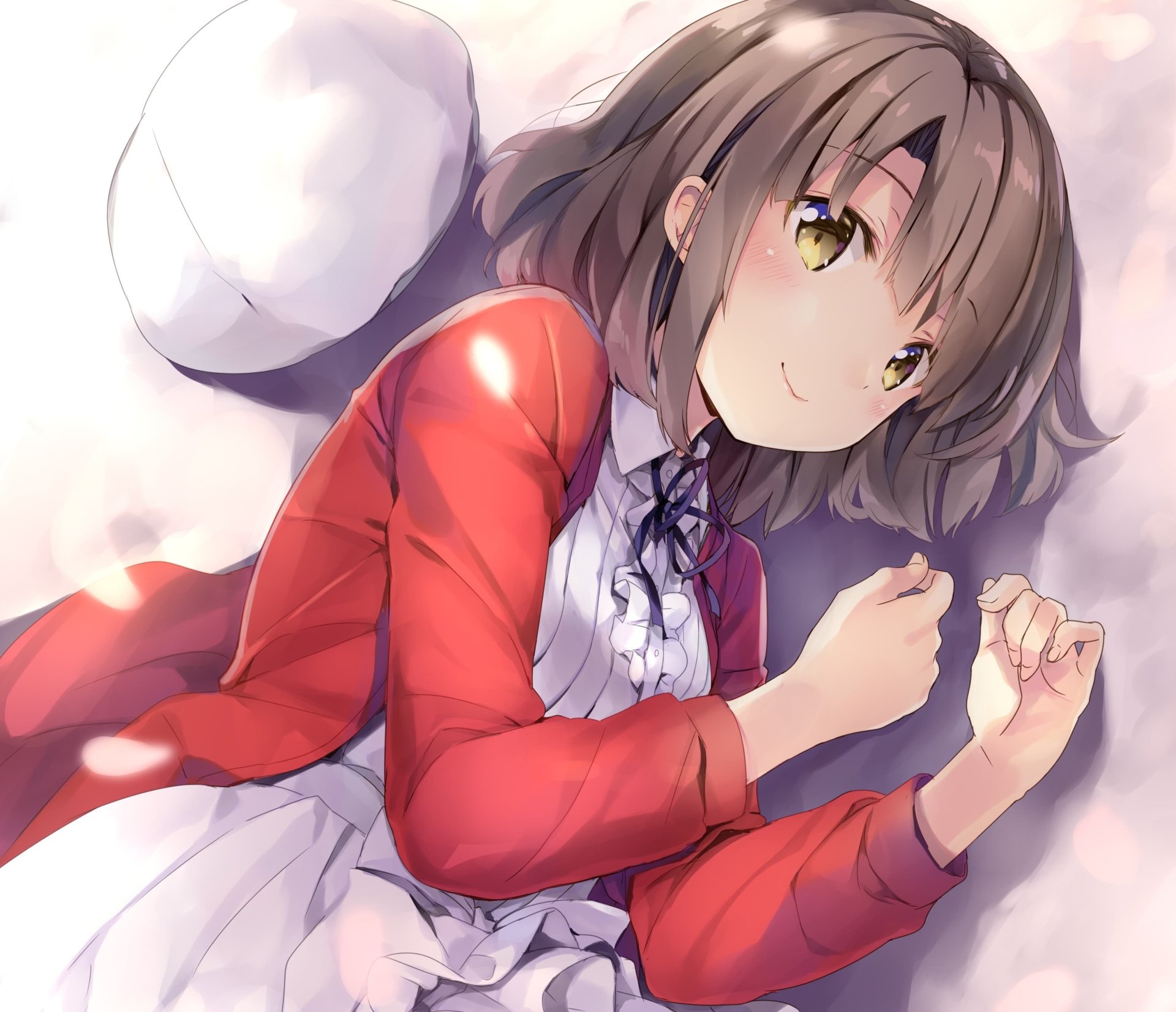 HD anime desktop wallpaper featuring Megumi Katō from Saekano: How to Raise a Boring Girlfriend, lying down with a gentle expression and soft lighting.