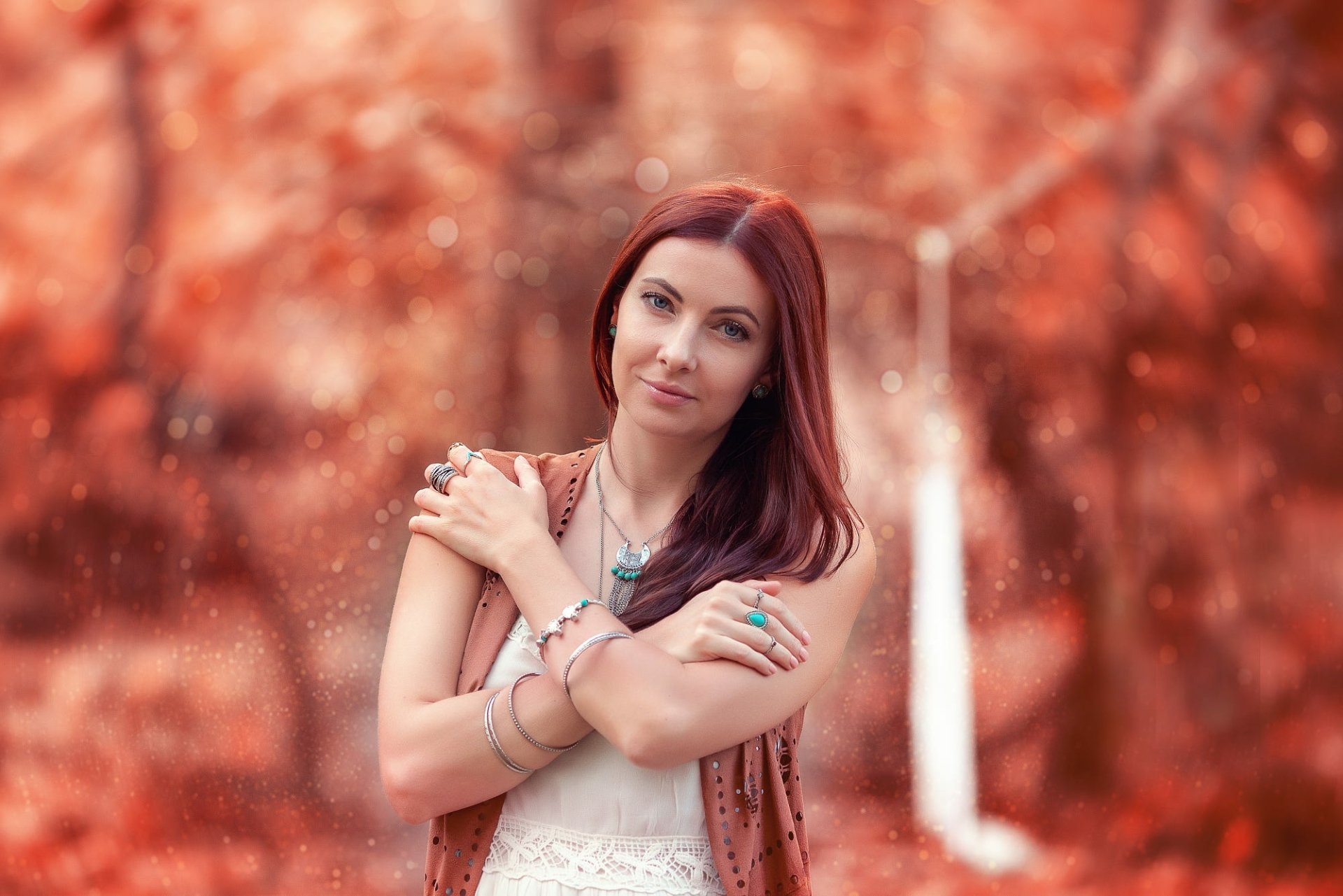 Download Depth Of Field Blue Eyes Redhead Woman Model HD Wallpaper by Arif Atlı