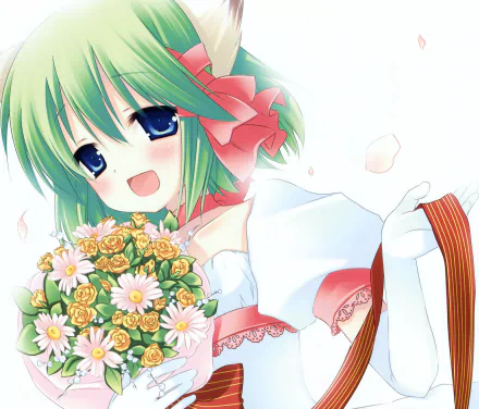 glove bouquet short hair green hair blush smile blue eyes Anime Original HD Desktop Wallpaper | Background Image
