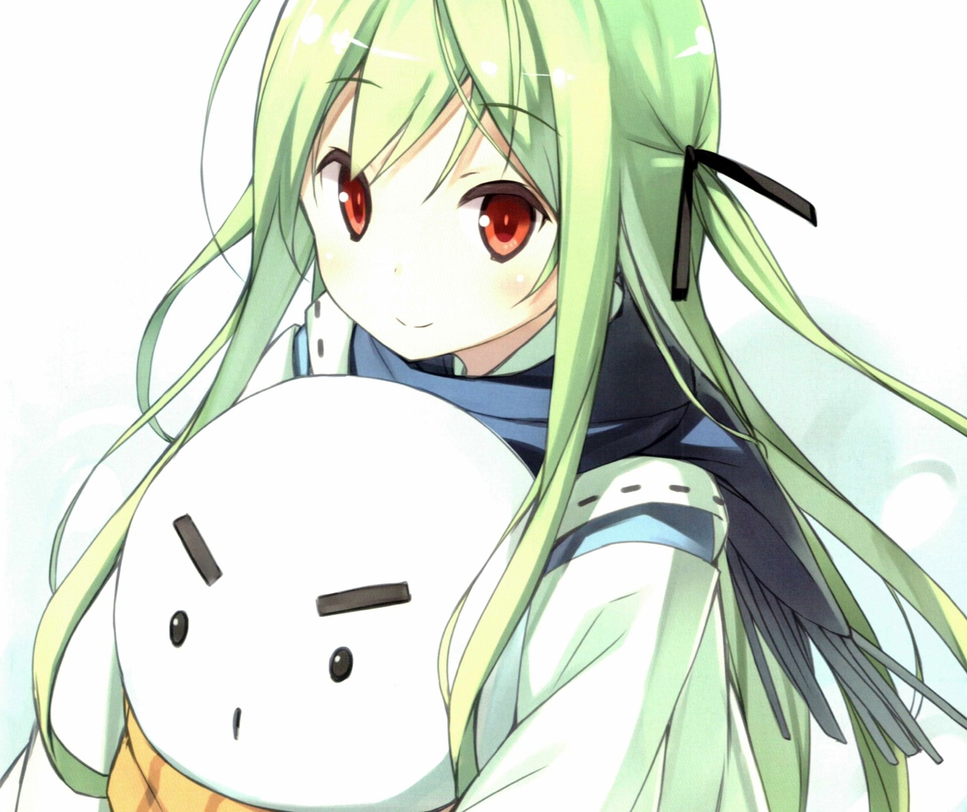 Download Blush Smile Scarf Red Eyes Green Hair Long Hair Anime Original HD Wallpaper by Poco (Asahiage)