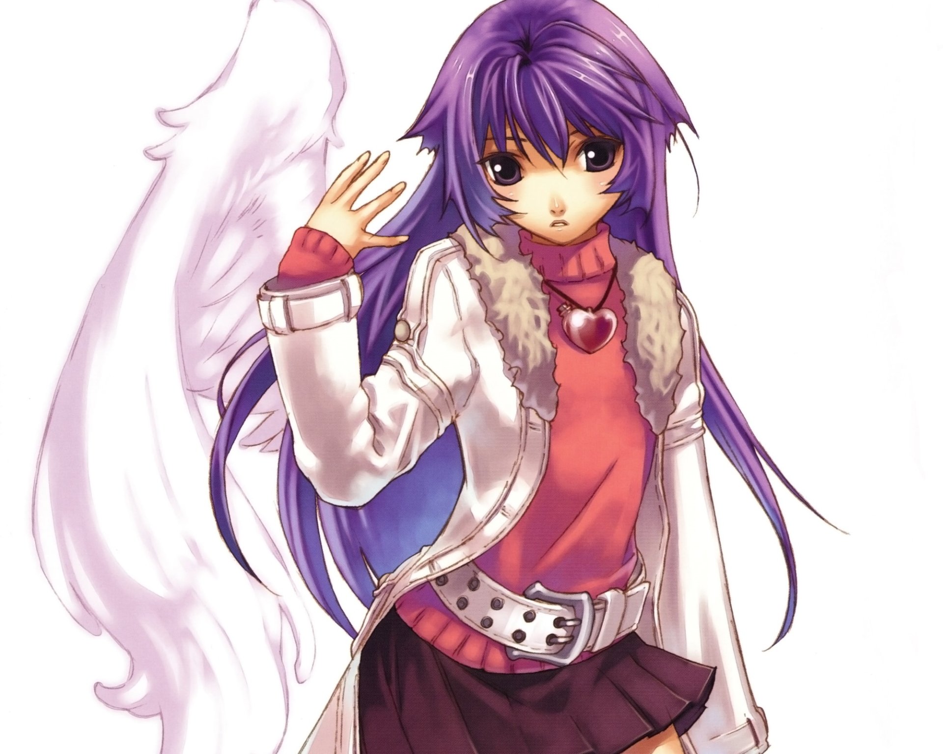 Download Belt Wings Purple Eyes Purple Hair Coat Long Hair Heart Anime Angel Anime Angel HD Wallpaper by ヒエラポリスとパムッカレ