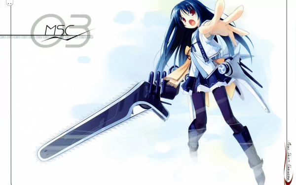 chainsaw kimono red eyes blue hair long hair bow (Clothing) Anime Original HD Desktop Wallpaper | Background Image