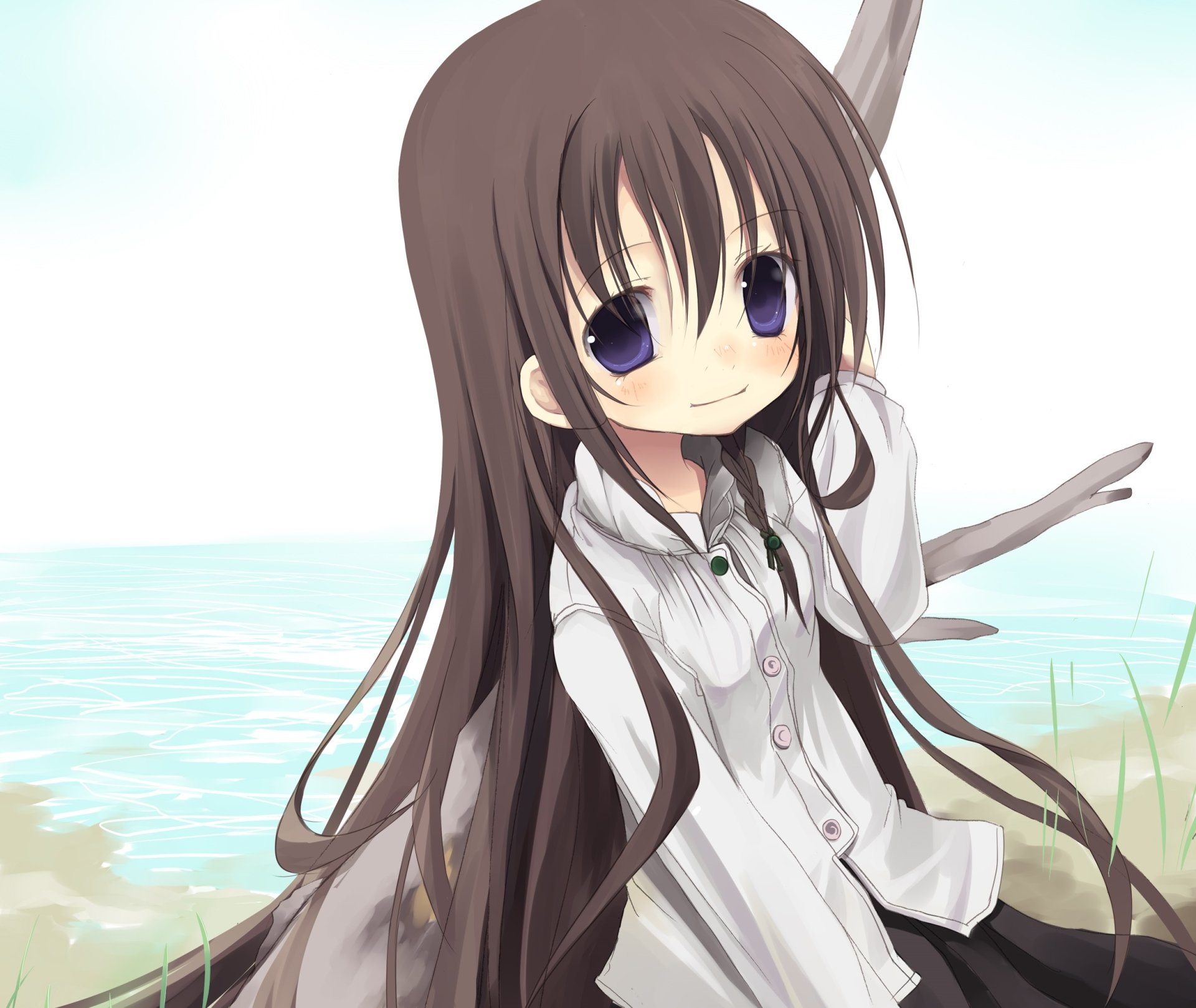 Download Blue Eyes Blush Smile Brown Hair Long Hair Anime Original HD Wallpaper by Shiro (longlongtime)