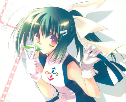 bag purple eyes glove bow (Clothing) green hair long hair Anime Original HD Desktop Wallpaper | Background Image