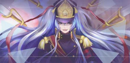 HD desktop wallpaper featuring Altair from the anime Re:Creators, dressed in military attire with flowing white hair and a determined expression. The image is tagged with Gunpuku no Himegimi and Anime.