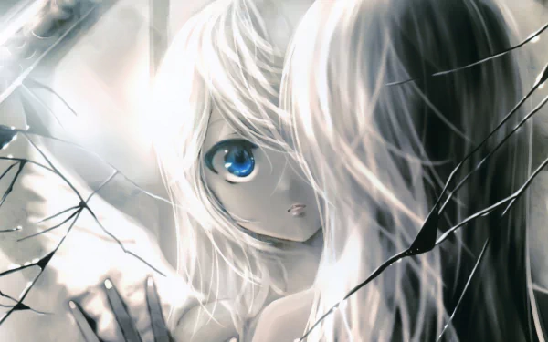 blue eyes grey hair mirror long hair Anime Original HD Desktop Wallpaper | Background Image