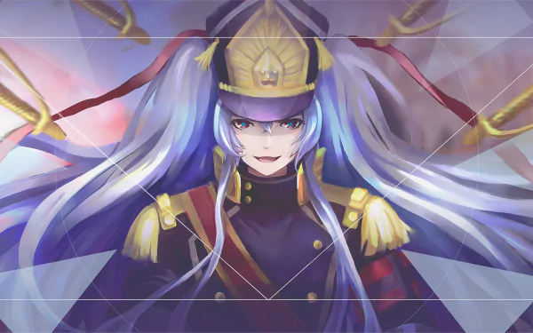 HD desktop wallpaper featuring Altair from the anime Re:Creators, dressed in military attire with flowing white hair and a determined expression. The image is tagged with Gunpuku no Himegimi and Anime.