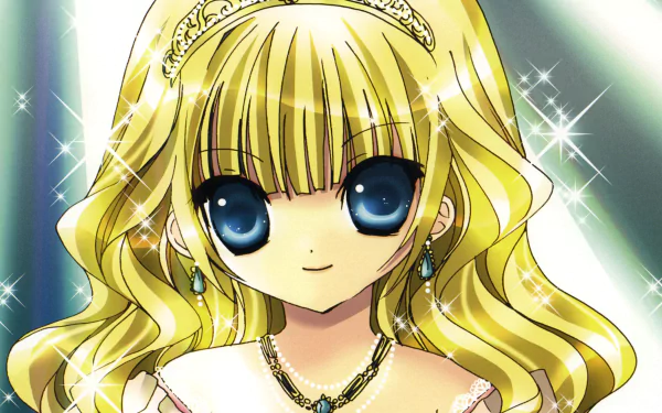 earrings smile blue eyes tiara blonde long hair Anime Original HD Desktop Wallpaper | Background Image