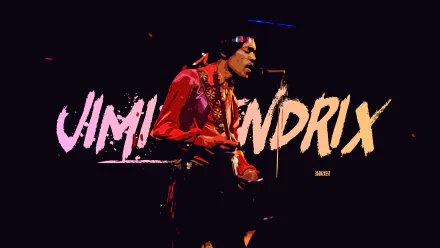HD wallpaper featuring Jimi Hendrix passionately playing guitar and singing, capturing the essence of rock music and iconic guitar artistry.