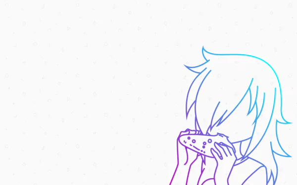 Minimalist HD PC desktop wallpaper of Tomoko Kuroki from the anime Watamote, outlined in blue and purple lines against a white background.