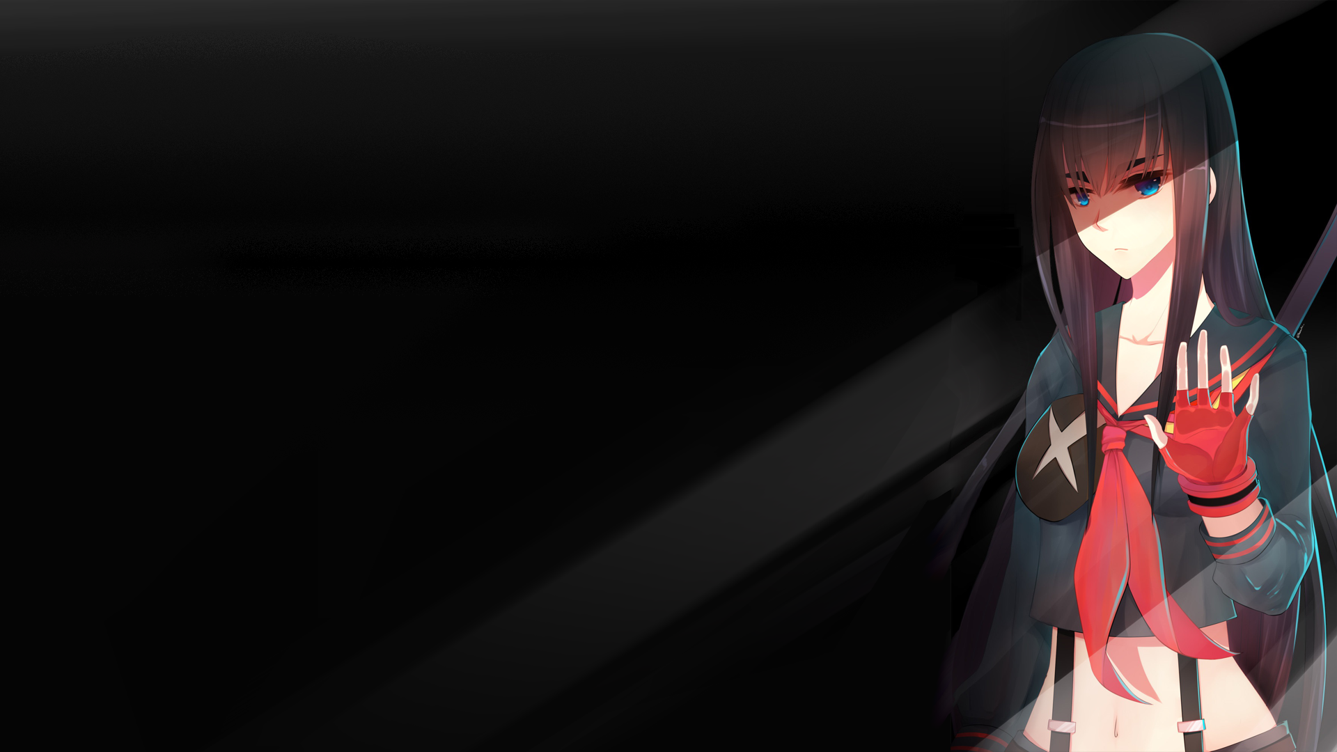 HD PC desktop wallpaper featuring Ryūko Matoi from the anime Kill La Kill with a dark, minimalist background.