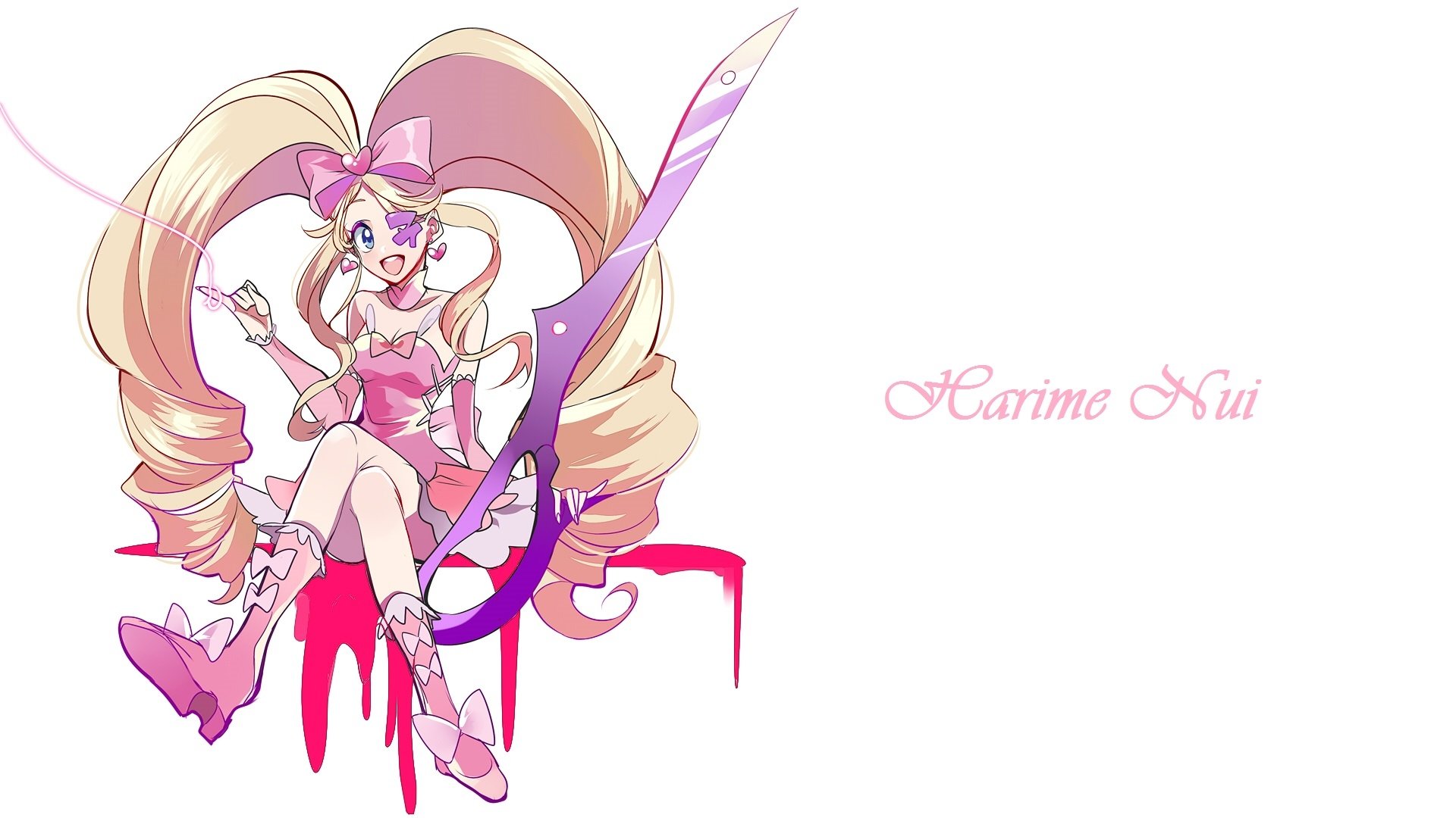 HD PC desktop wallpaper featuring Nui Harime from the anime Kill La Kill, showcasing her vibrant colors and distinctive playful style against a clean white background.