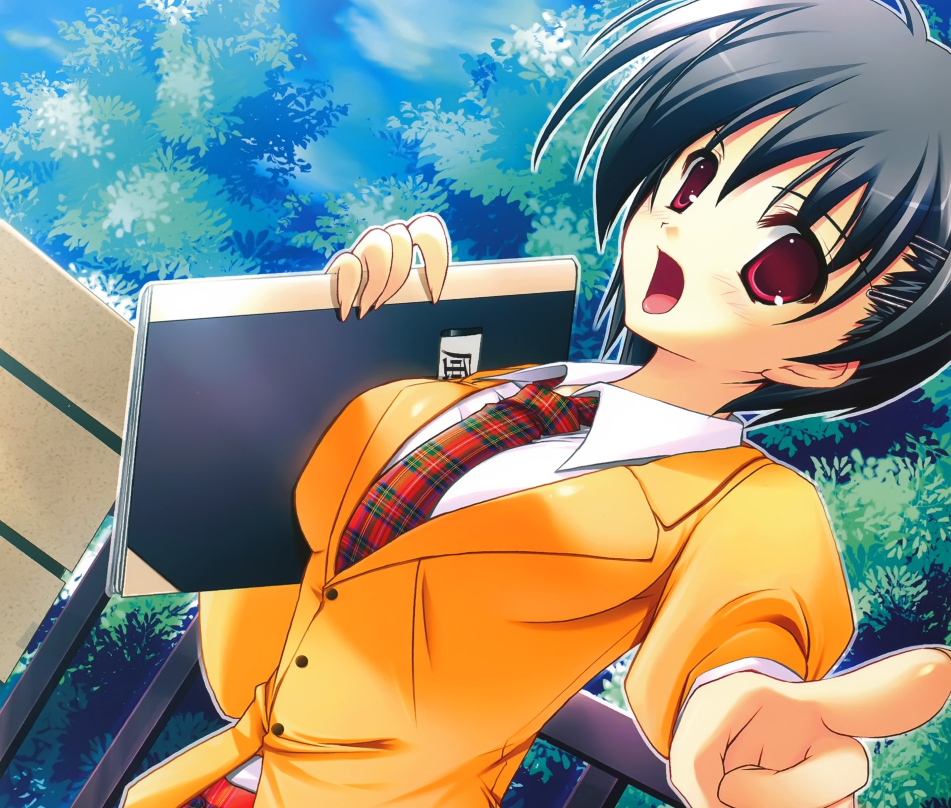 Download Blush Tie Book Red Eyes Black Hair Short Hair Anime Original HD Wallpaper by Misakura Nankotsu