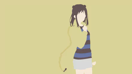 HD PC desktop wallpaper: minimalist anime girl from Beyond the Boundary in a green cardigan and striped top against a pale olive background.
