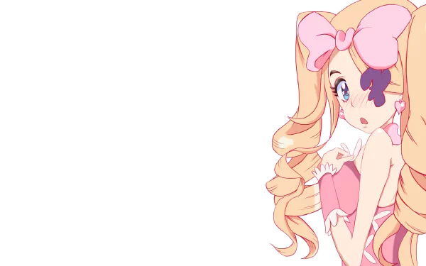 Nui Harime from Kill La Kill with long blonde hair and a pink bow, set against a white background in HD anime style for a PC desktop wallpaper.