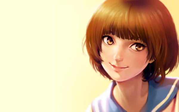 HD PC desktop wallpaper/background of Mako Mankanshoku from the anime Kill La Kill — warm portrait with gradient backdrop and a cheerful, inviting smile.