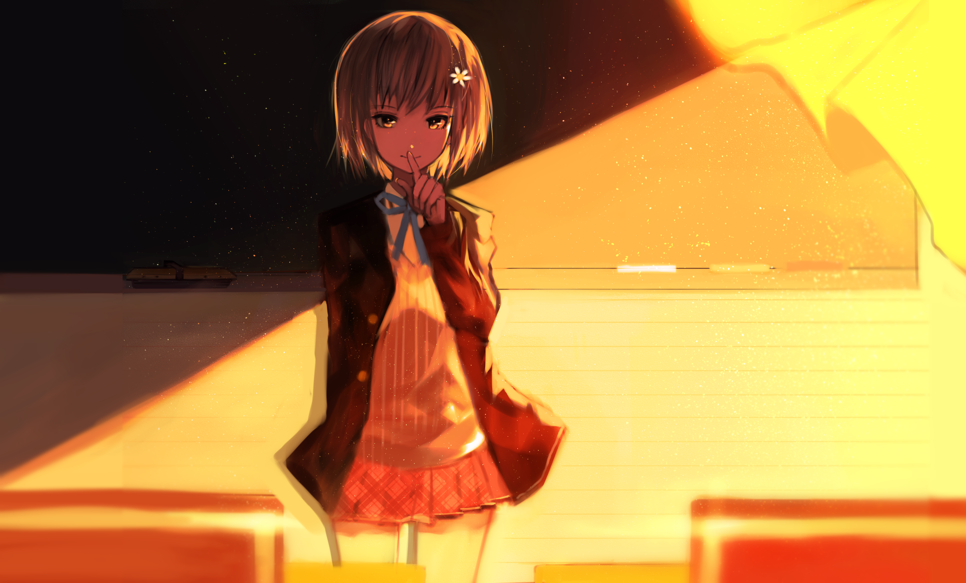 Download Classroom Short Hair Sunlight Anime Original 4k Ultra HD Wallpaper by tarbo