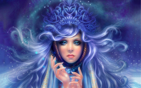 Fantasy Women Blue Crown Blue Eyes Blue Hair HD Wallpaper | Background Image