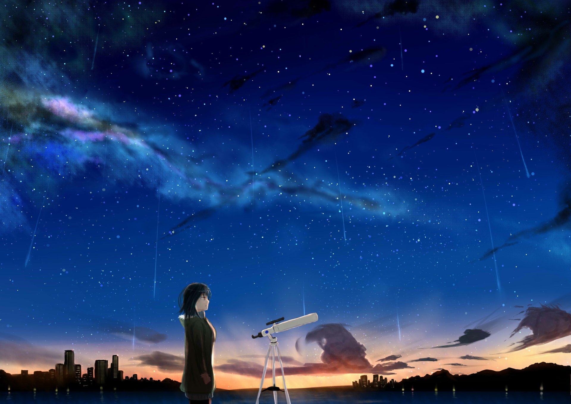 Download Night Star Building Evening Galaxy Anime Original Anime Night HD Wallpaper by 横山ストッパ
