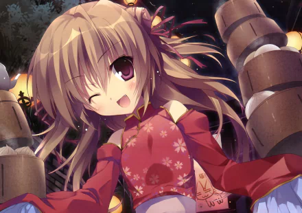 teapot blush red eyes wink smile brown hair short hair Anime Original HD Desktop Wallpaper | Background Image