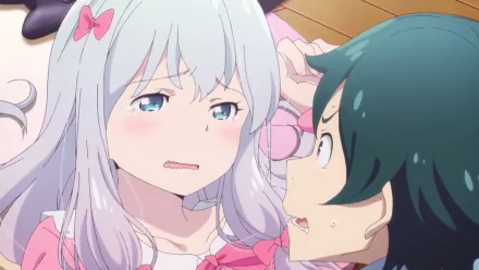 A high-definition desktop wallpaper featuring Masamune Izumi and Sagiri Izumi from the anime EroManga-Sensei, capturing an intimate moment between the two characters.