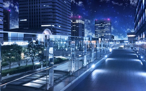 Anime Original Light Building City Sky Night HD Wallpaper | Background Image